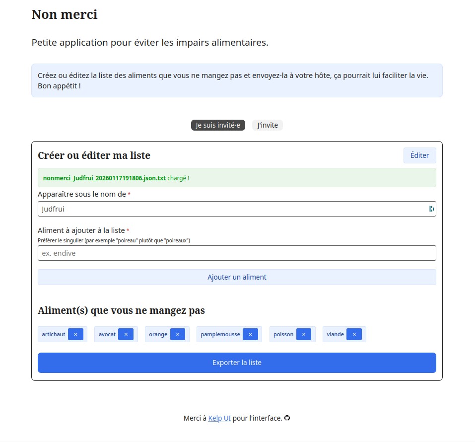 Capture écran du chantier en cours sur le projet Non merci